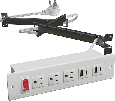 Drawer Outlet Kit with Typec PD20W Fast Charger Station, 3 Outlet and Power Cable Arm for Kitchen Bathroom Cabinets White