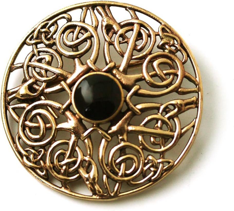 LynnAround Vintage brooches Bronze Norse Filigree Celtic Knot Black Stone Thailand Jewelry