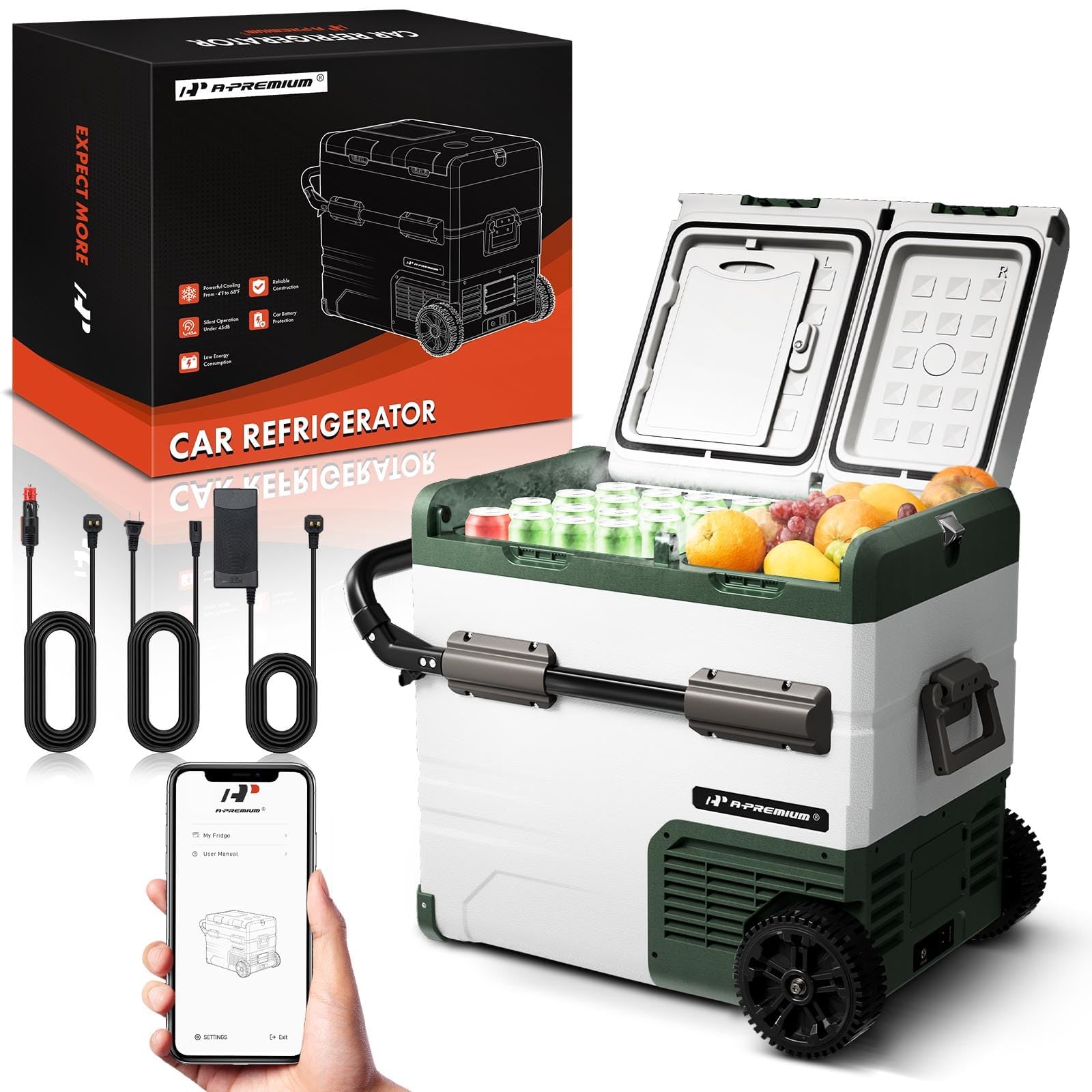 12 Volt Refrigerator 57QT/54.2L Portable Car Fridge Cooler, -4°F~68°F Separated Zone Portable Freezer APP Control with 12/24V DC & 110/240V AC Adapter,for Travel Car Camping Truck Roadtrips