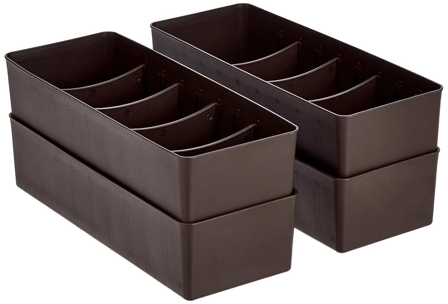 Amazon Brand – Solimo Plastic Multi-Purpose Adjustable Drawer Organizers And Wardrobe Organiser For Socks|Underwear|Ties|Jewellery(Set Of 4,Brown)