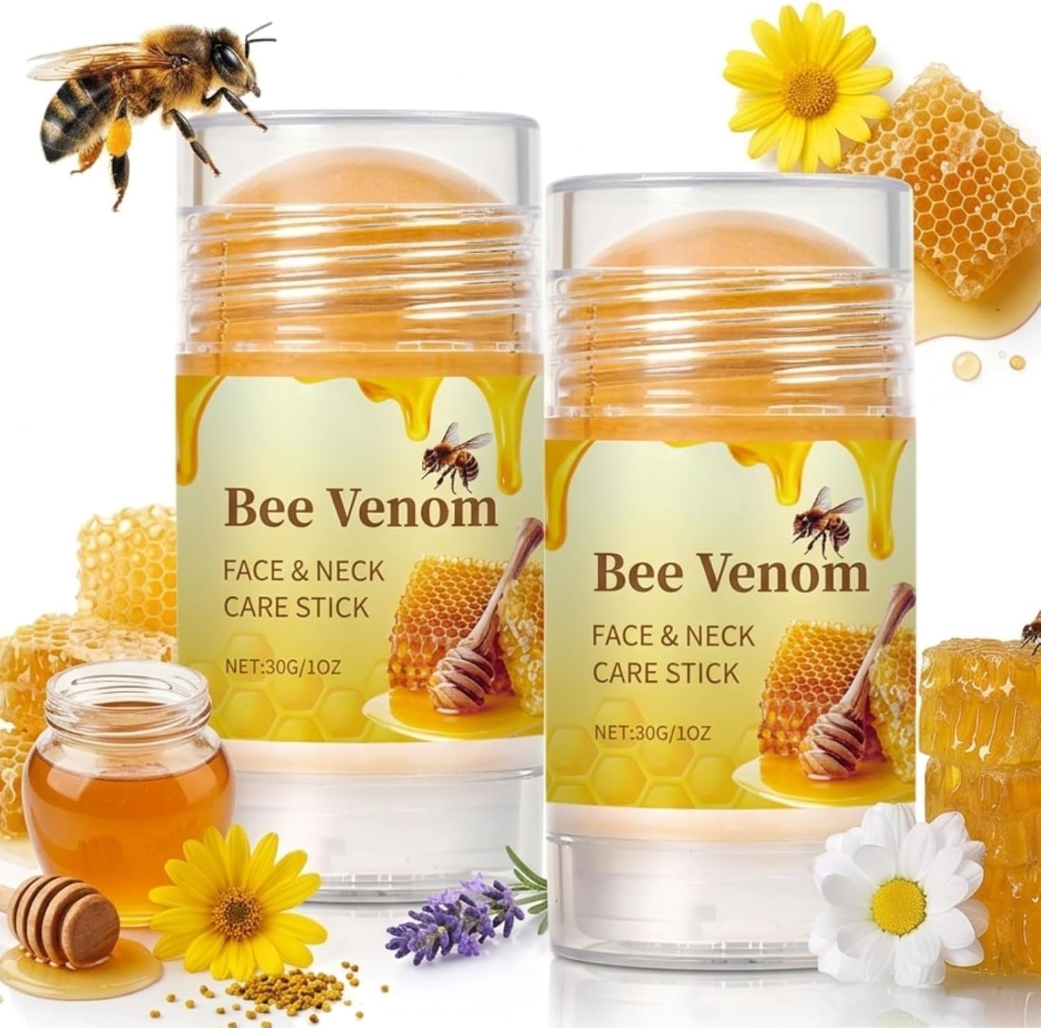 2Pcs Bee Venom Firming Serum Stick for Face and Neck – Skin Tightening Cream for Wrinkles & Double Chin Reducer, Deep Moisturize Anti-Wrinkle Multi-Balm for Sagging Skin & Fine Lines, Non-Greasy 30g*2