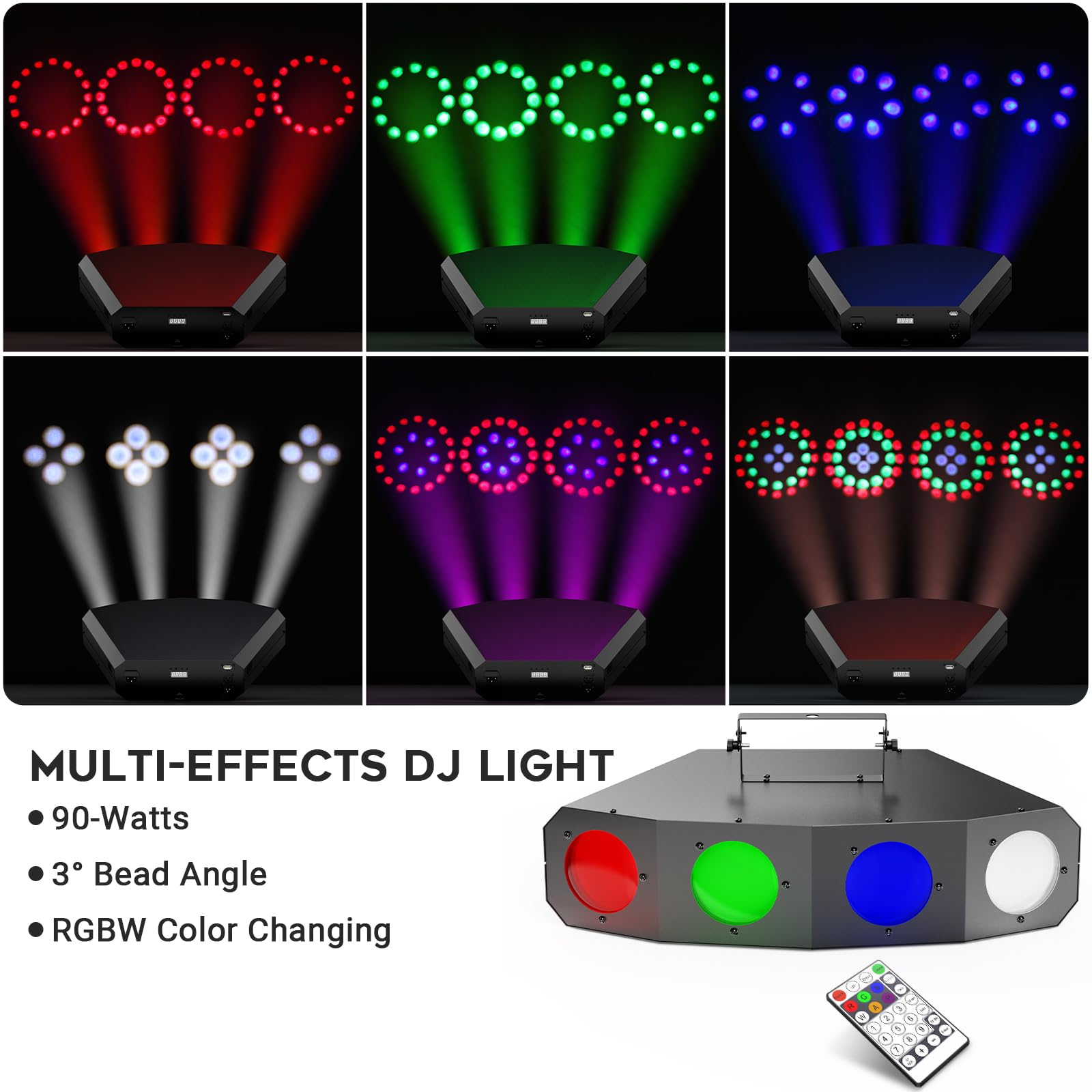 LED DJ Disco Stage Party Lights: 90W RGBW Moonflower Effect - 152 LEDs 4 Eye Beam Strobe Light - DMX & Sound Activated & Remote Control Uplights for Events Parties Club Live Shows Wedding