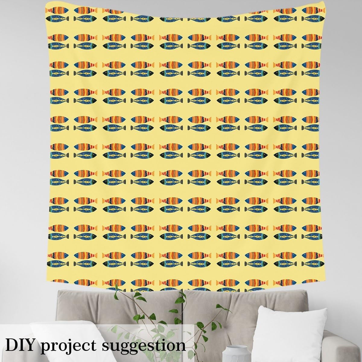 Feelyou Bass Fish Fabric by The Yard 3 Yards Cute Colorful Fish Upholstery Fabric for Chairs Kids Boys Farm Fisherman Fishing Waterproof Outdoor Fabric Bright Yellow DIY Reupholstery Fabric Bedroom