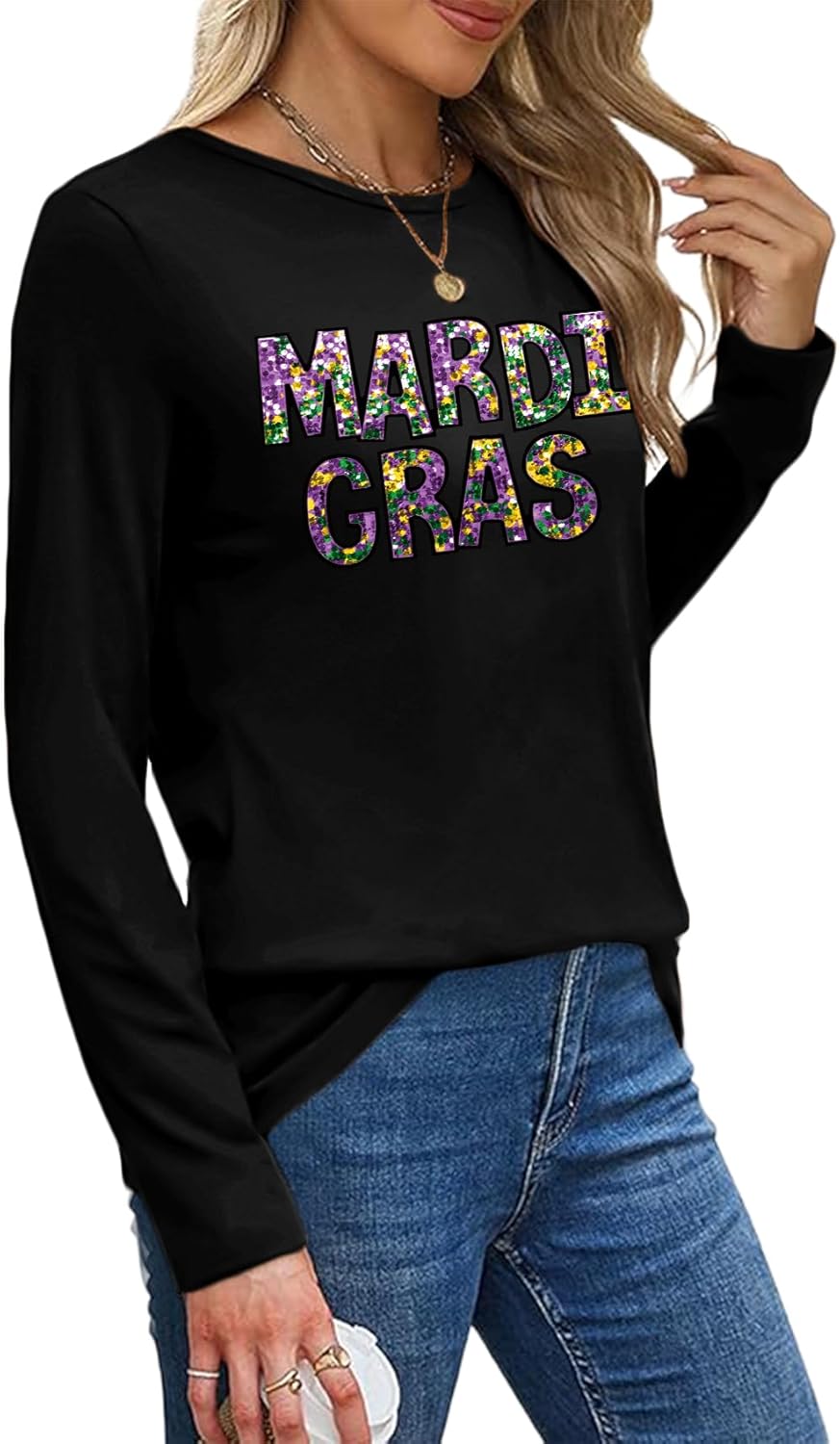 Mardi Gras Shirts for Women Tuesday Carnival Party Costume Mardi Gras Outfits Long Sleeve Tops - Image 3