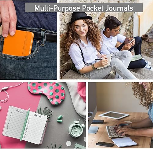 Miniatura 4 de Simply Genius Mini cuadernos tamaño A6 de bolsillo con tapa dura, juego de diario de bolsillo pequeño a rayas para la escuela, el hogar y la