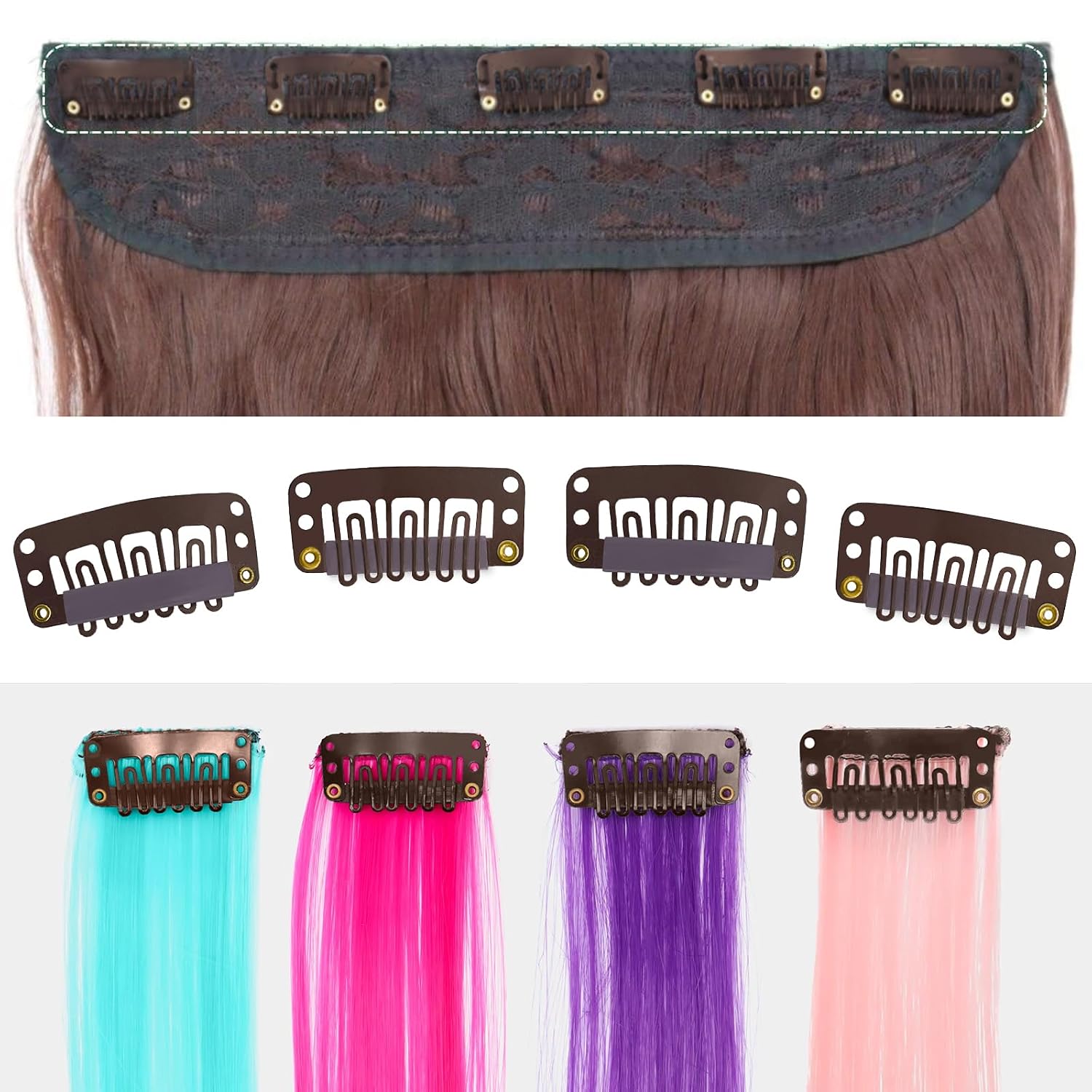 25Pcs Hairpieces Snap Clips U Shape Wig Clips for Hair Extensions Making Wig Accessories Set Tools (Brown) thumbnail