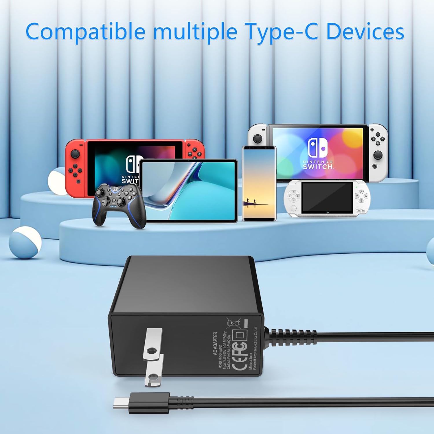 Charger for Nintendo Switch,Deummiu 39W GaN USB C Charger for Switch with 5FT Charging Cable,15V 2.6A AC Adapter Compatible with Nintendo Switch/Switch Lite/Switch OLED/Switch Dock,Support TV Mode