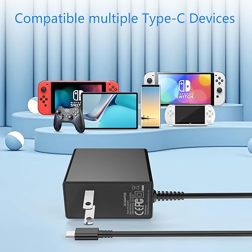 Miniatura 5 de Cargador para Nintendo Switch, cargador USB C GaN de 39 W para interruptor con cable de carga de 6 pies, adaptador de fuente de alimentación de CA