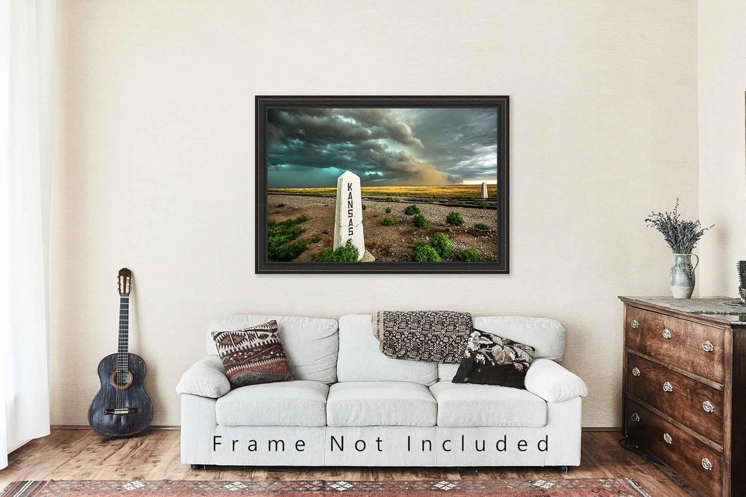 Storm Photography Print (Not Framed) Picture of Railroad Post and Thunderstorm at State Line of Kansas Great Plains Wall Art Western Decor (11" x 14")