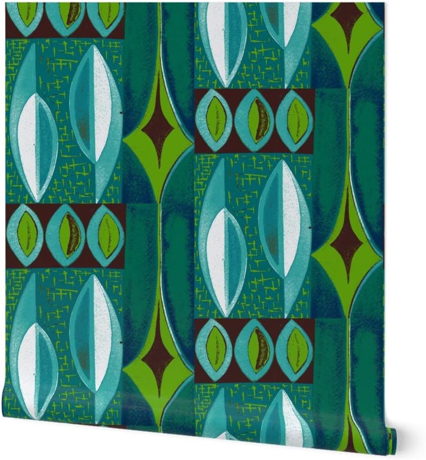 Spoonflower Peel & Stick Wallpaper 6ft x 2ft - Mid Century Modern Tiki Retro Mod Custom Removable Wallpaper