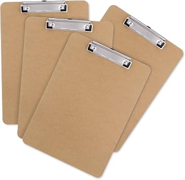 Wood Clipboards Set of 4, Letter Size Hardboard Clip Board 8.5x11 | A4 Standard Size 9" x 12.5" for Classroom, Students, Office & School Supply