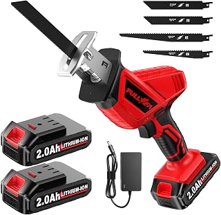 FULLYEA Cordless Reciprocating Saw 3500SPM, 2x2000mAh Batteries, 4 Blades, Tool-Free Change for Wood Metal Plastic Cutting
