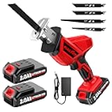 FULLYEA Reciprocating Saw Cordless, 0-3500SPM Power Reciprocating Saw with 2*2000mAh Battery & 4 Saw Blades, Tool-Free Blade Change, Variable Speed Reciprocating Saws for Woods/Metal/Plastic Cutting