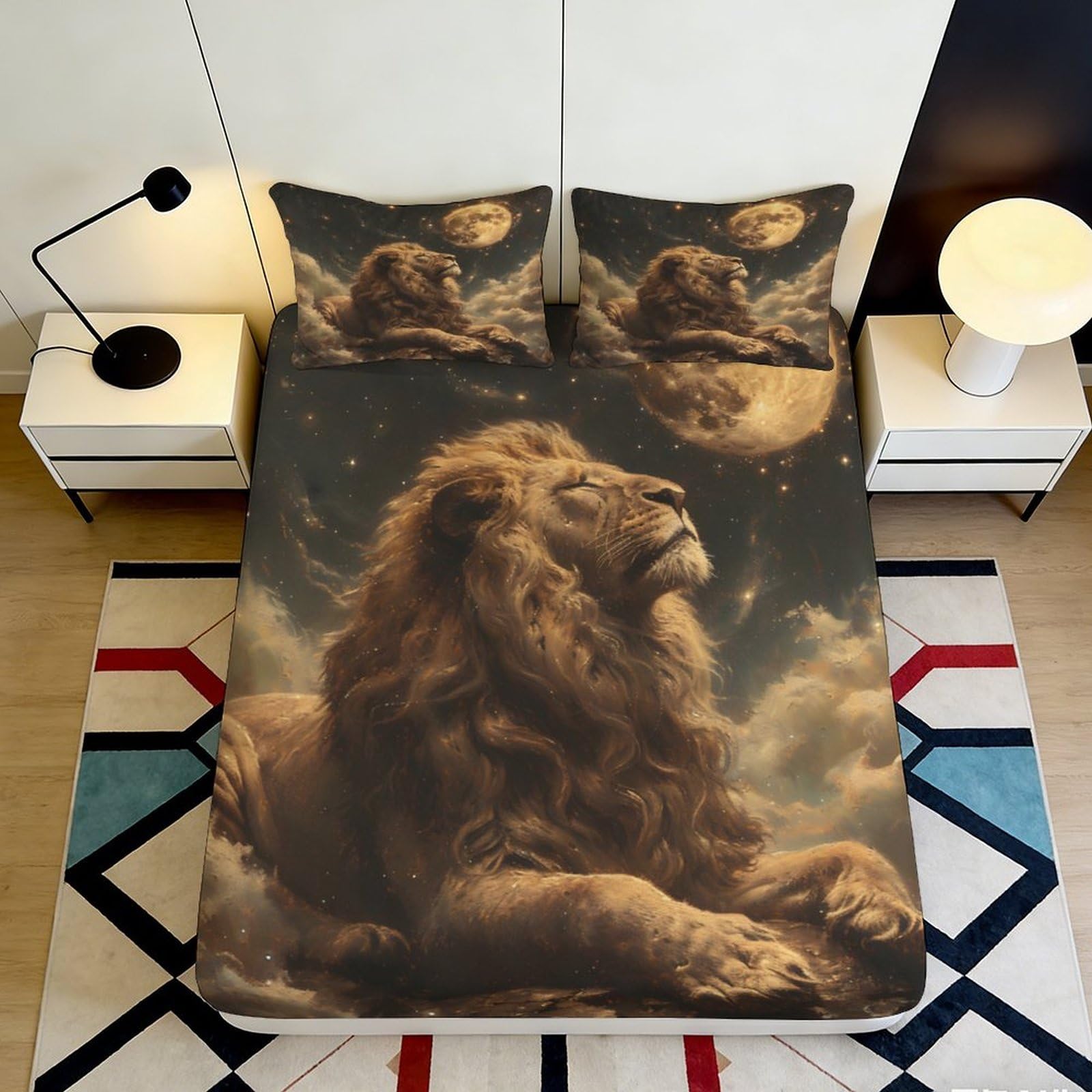 Ctjqhvmx Style-8 3D Printed Lion Fitted Sheet Microfiber Deep Pocket Non-Slip Bedroom Bedding Lion Mattress Fitted Cover For Adults Teens 90X200x25cm 90X200x25cm