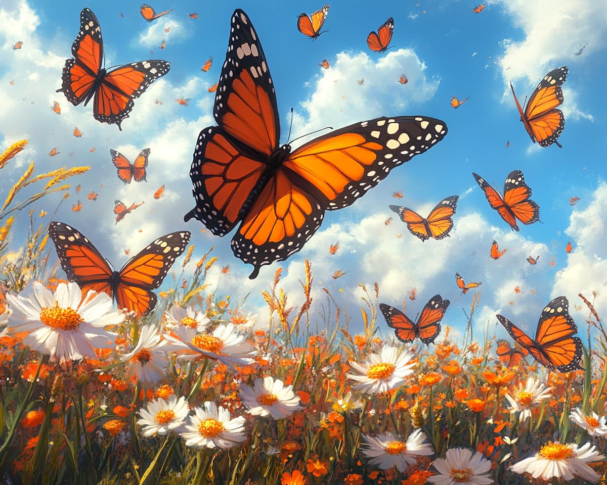 KY-lunk Paint by Number for Adults, Monarch Butterflies Over Meadow, Adult Crafts Paint by Numbers, DIY Handmade Gifts 16x20 inch