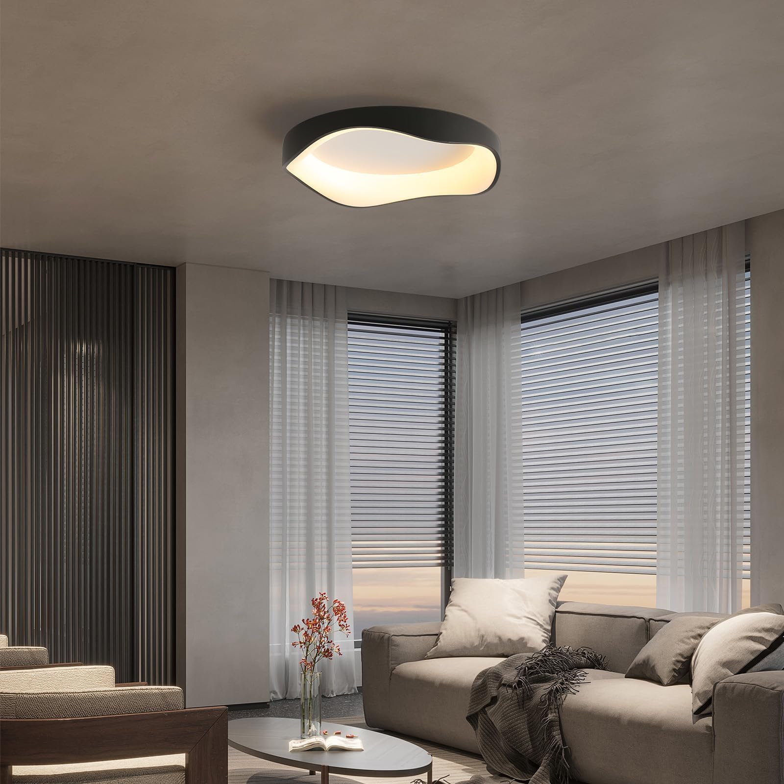 Moderne Led Deckenleuchte,Schwarz Deckenleuchte Dimmbar Minimalistische mit Fernbedienung,42cm 3000K-6500K Led Deckenlampe Für Wohnzimmer Schlafzimmer Küche Flur