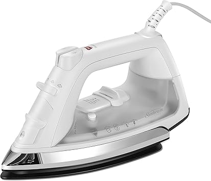 Sunbeam Classic Steam Iron, 1200 Watt, Mid-size Anti-Drip Nonstick Soleplate, Horizontal or Vertical Shot of Steam with 8 360-Degree Swivel Cord and 3-Way Auto Shut-Off, White
