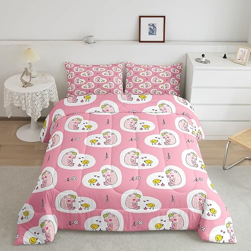 Juego de edredón de tamaño individual Capybara, juego de ropa de cama de capibaras rosa, decoración kawaii, divertidos animales roedores, juegos de