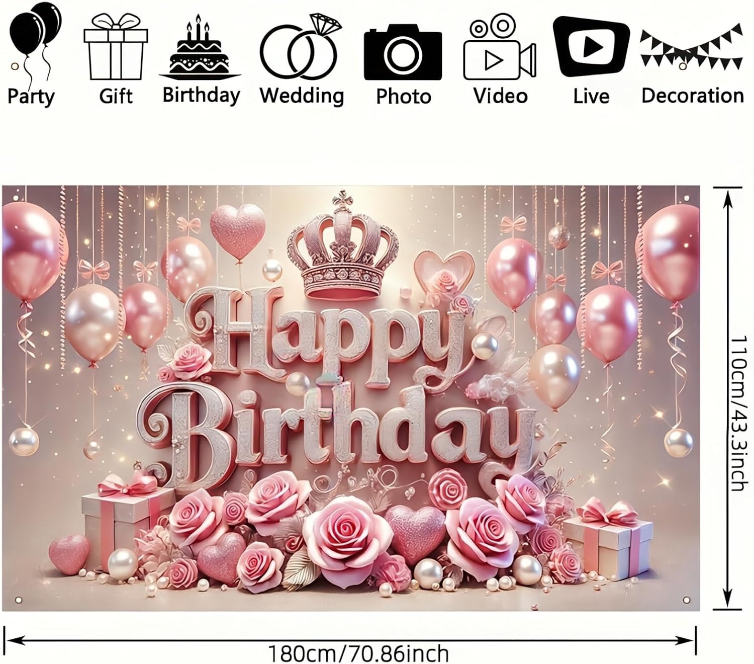 BlissYard Birthday Party Decorations for Women Birthday Banner 70x43 Inch image 5