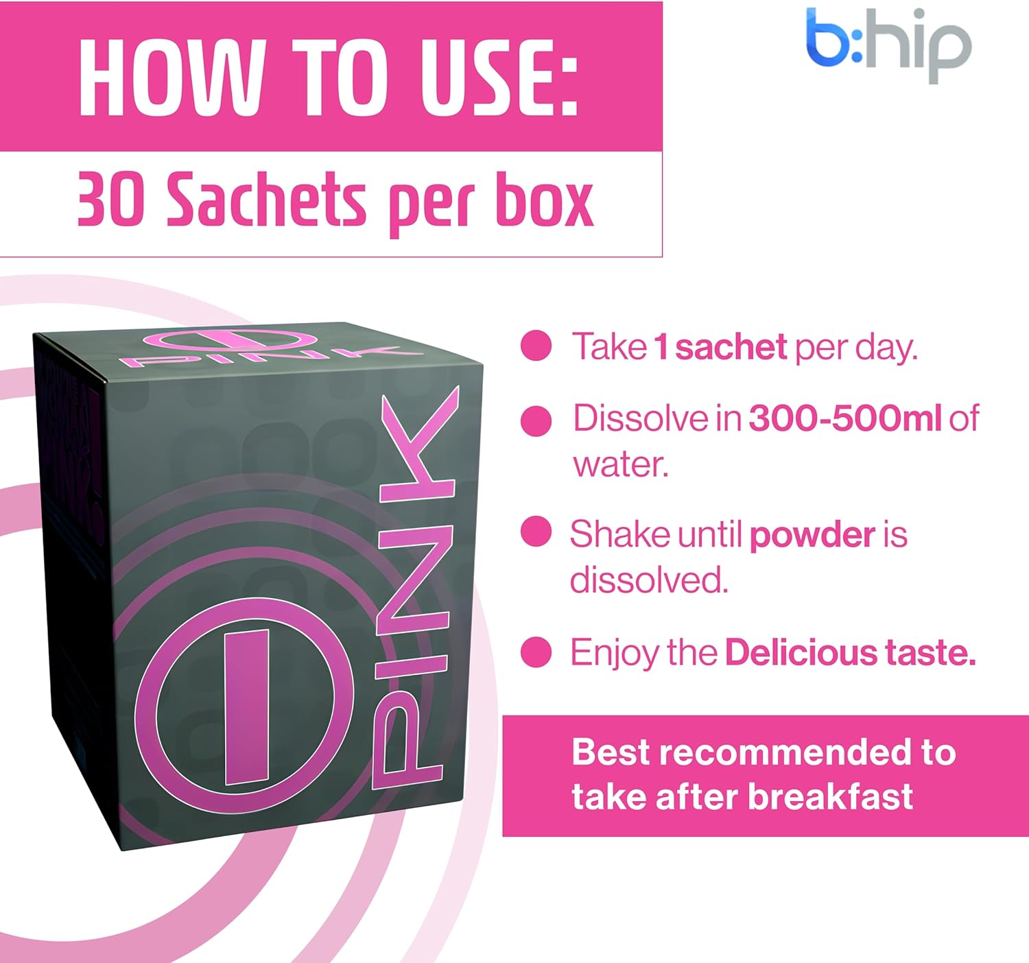 bhip Pink for Women (Alive) - Pure Blend for Vitality, Stamina & Clarity, Energy Drink Mix Packets - Ideal for Active Women on the Go - 30 Servings