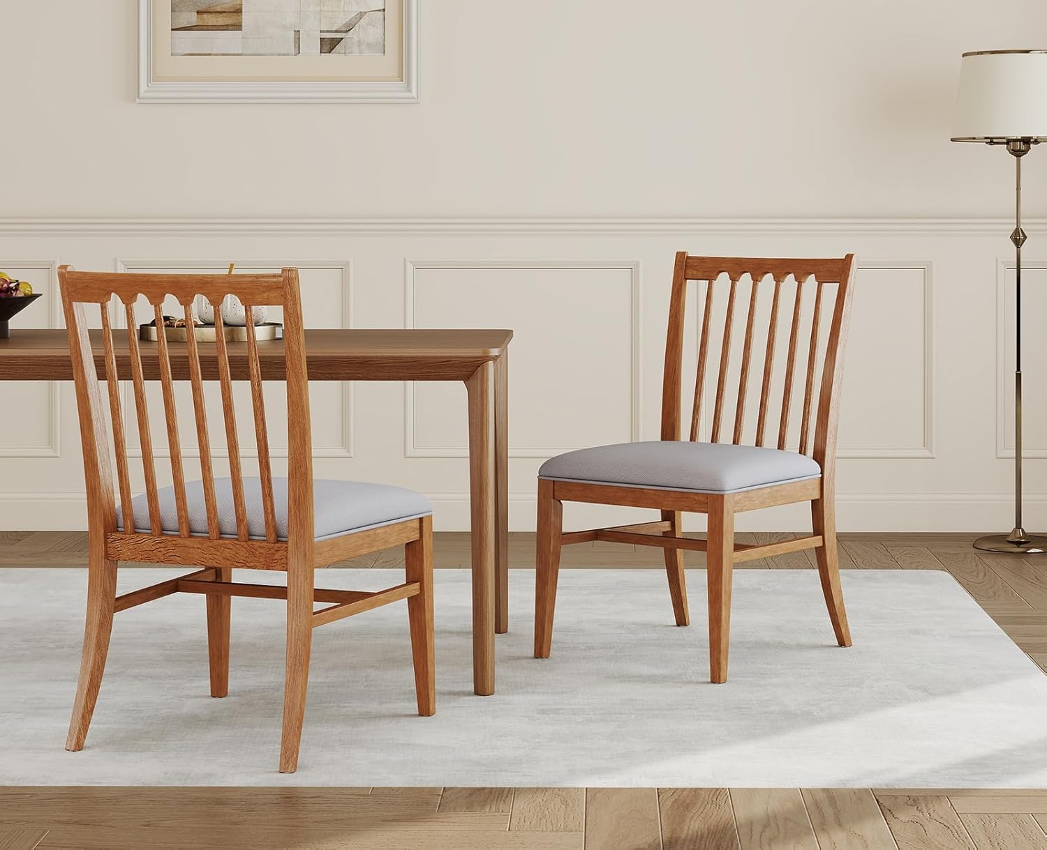 chairus Upholstered Dining Chairs Set of 6, Natural Wooden Barrel Kitchen Chairs with Slat Back Double-Layer Cushion Farmhouse Accent Chairs for Dining Room/Living Room/Restaurant, Chenille Grey Chenille Grey 6 PC