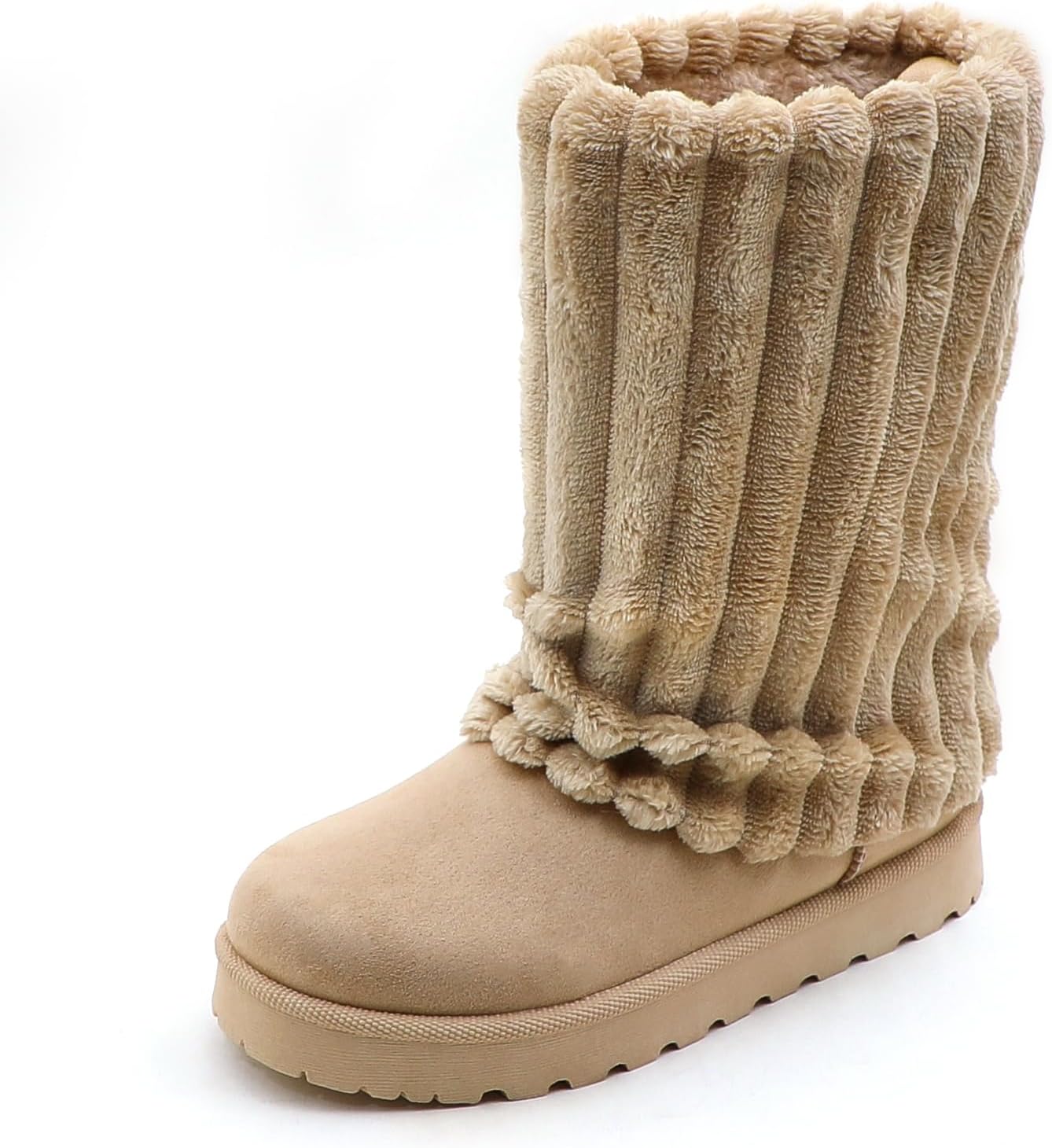 Women's Platform Suede Ankle Snow Boots Knee-High Winter Warm Fur Lined Anti-Slip Pull On Cuff Boots