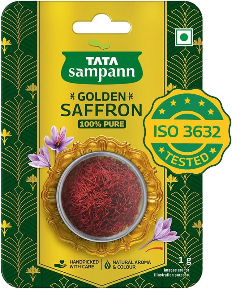 Tata Sampann Golden Saffron, 1g, Natural Aroma & Colour, Pure & Natural Kesar, ISO 3632 Tested