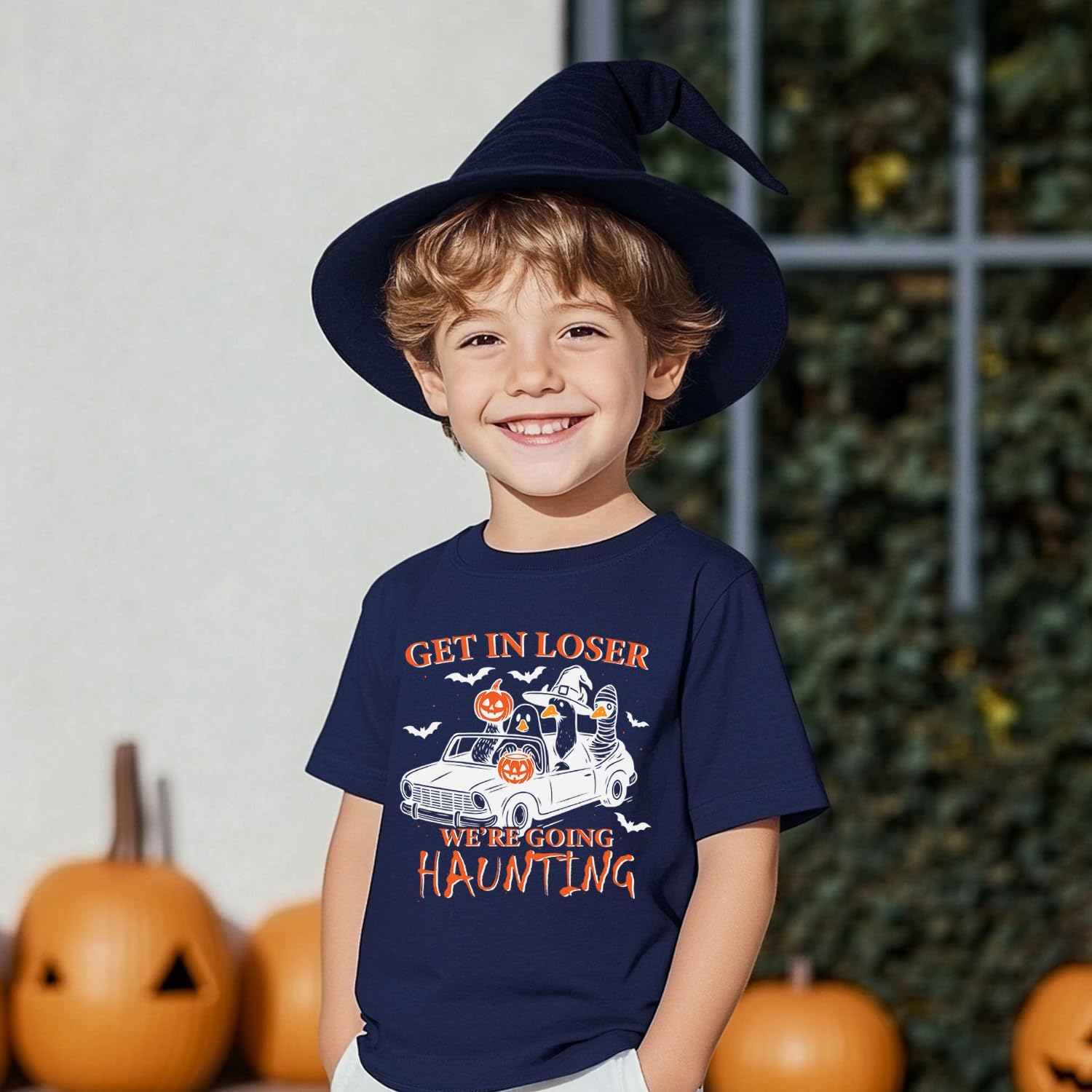Toddler Boys Halloween T-Shirt Get in Loser We're Going Haunting Tee Shirt for Kids Short Sleeve Fall Tops Ages 2-7