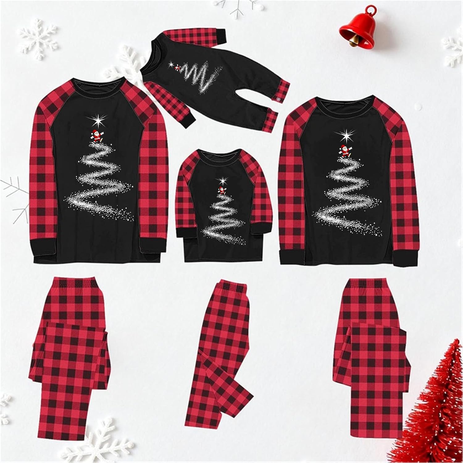 YRAETENM Family Christmas Pajamas Matching Sets Letter Print Top and Plaid Pants Sleepwear Soft Christmas Matching Jammies
