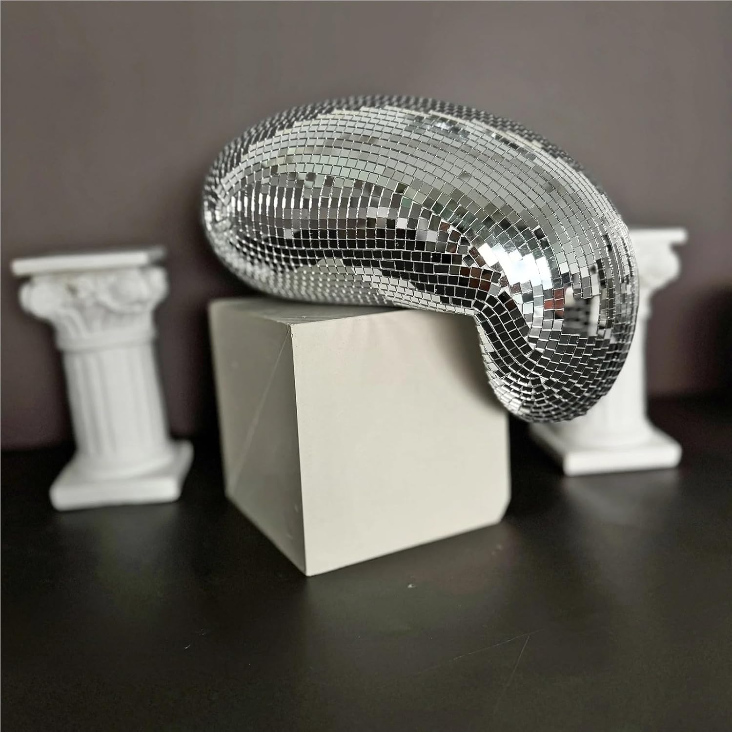 28cm Melted Disco Ball Mirror Reflective Home Decor Handmade Aesthetic Room Decor Melting Mirror Ball for Table Shelf (Silver)