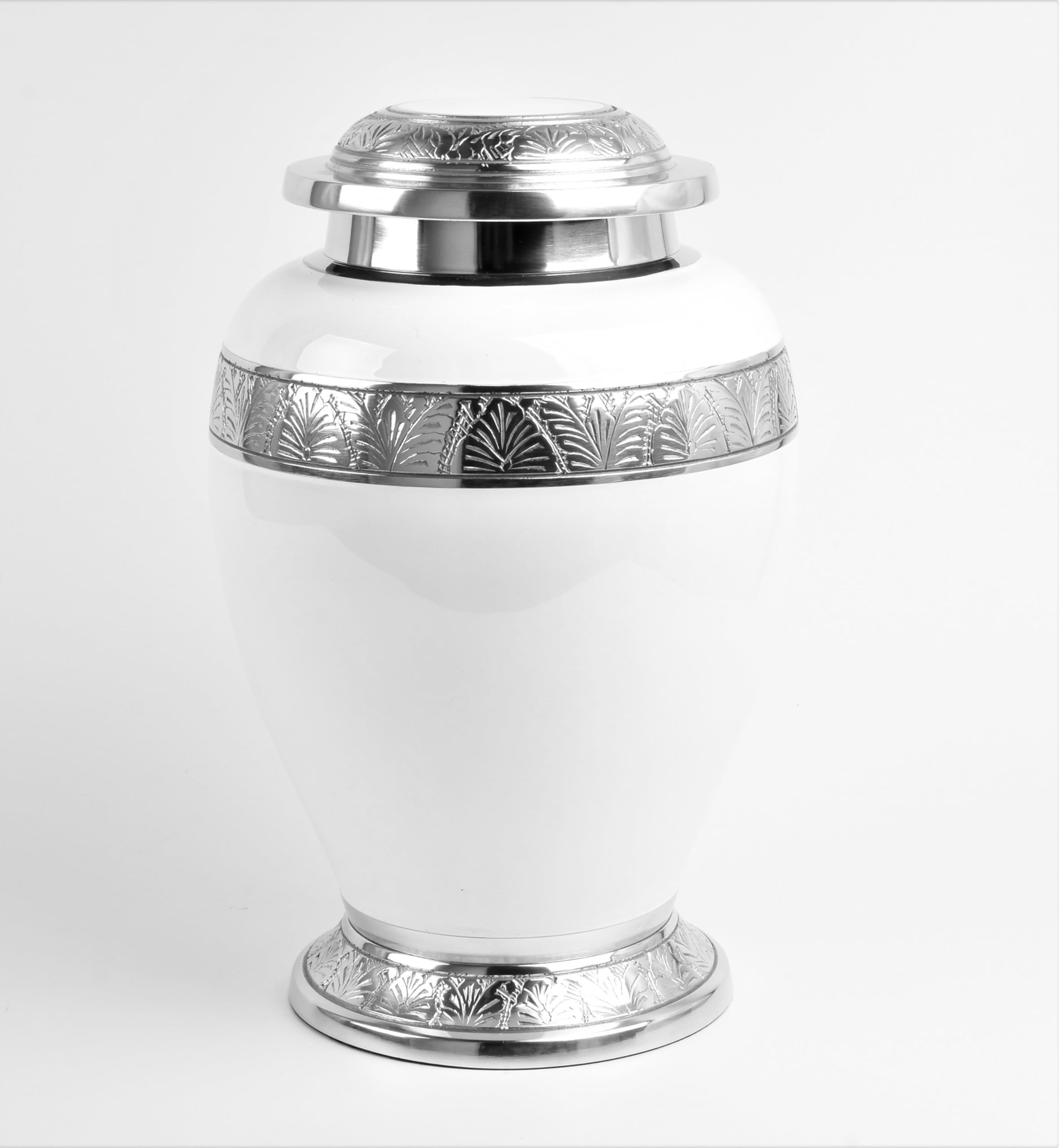 Aluminium Cremation Urn for Human Ashes – Adult Large Size Funeral Memorial Keepsake – Secure and Dignified Resting Place Holds Approx. 90kg or 14 Stone Body Ashes (White With Silver Trim) — image 1