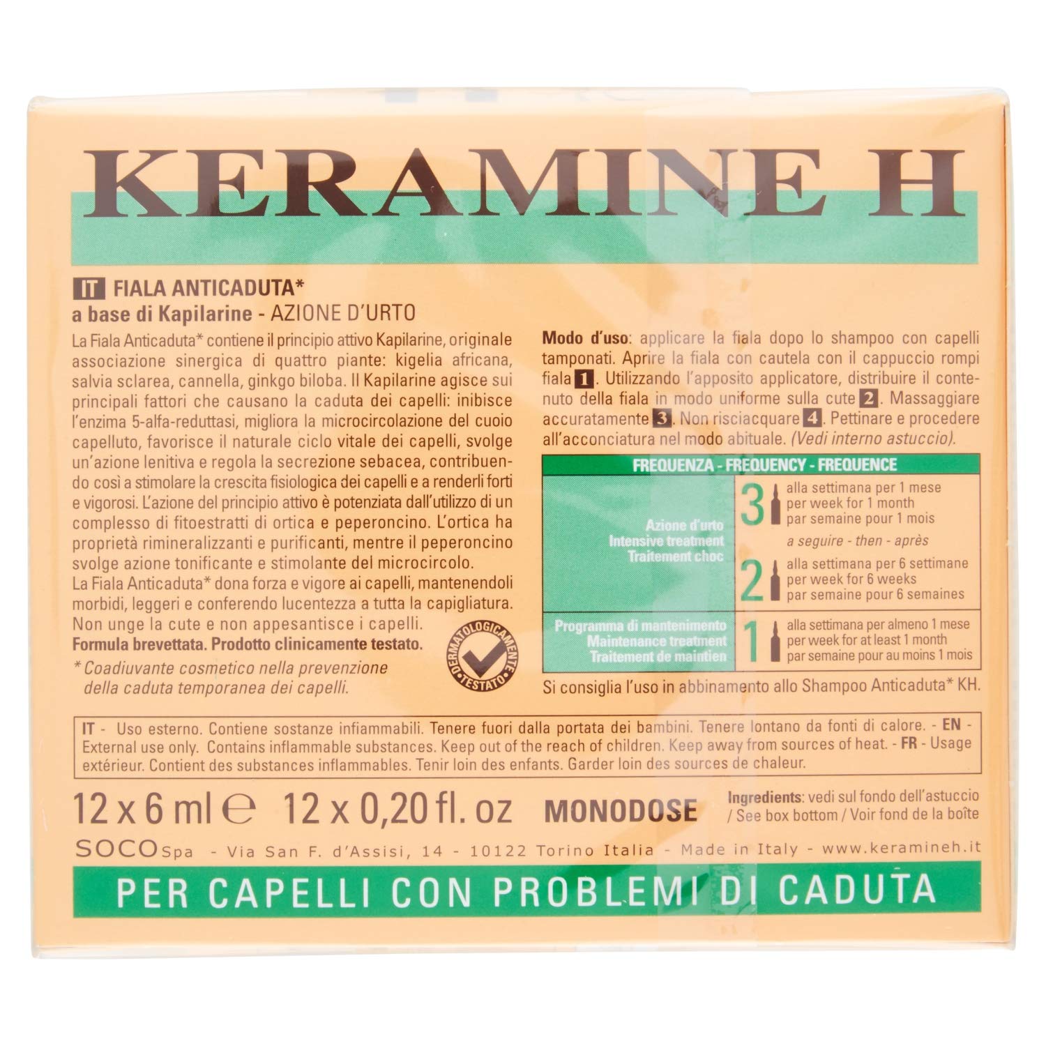 Keramine H,KH ampolla anticaída para el cabello, 2 paquetes de 12 monodosis