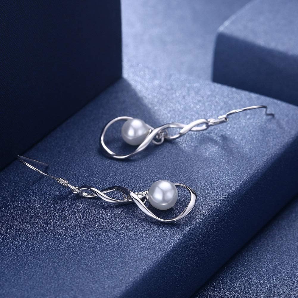 Nonnyl Pearl Earrings for Women Jewelry - Sterling Silver White Pearls Earring - Christmas Gifts for Wife Mom Girlfriend, Anniversary Birthday Fine Jewelry Gifts for Her