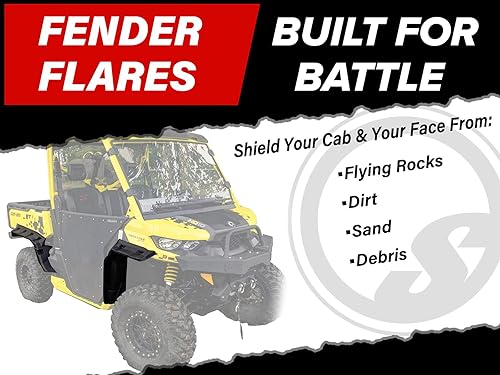 Miniatura 7 de SuperATV Guardabarros guardabarros para Can Am Defender HD 5810MAX (ver ajuste)  2 guardabarros delanteros, 2 traseros  Se extiende 4 pulgadas desde