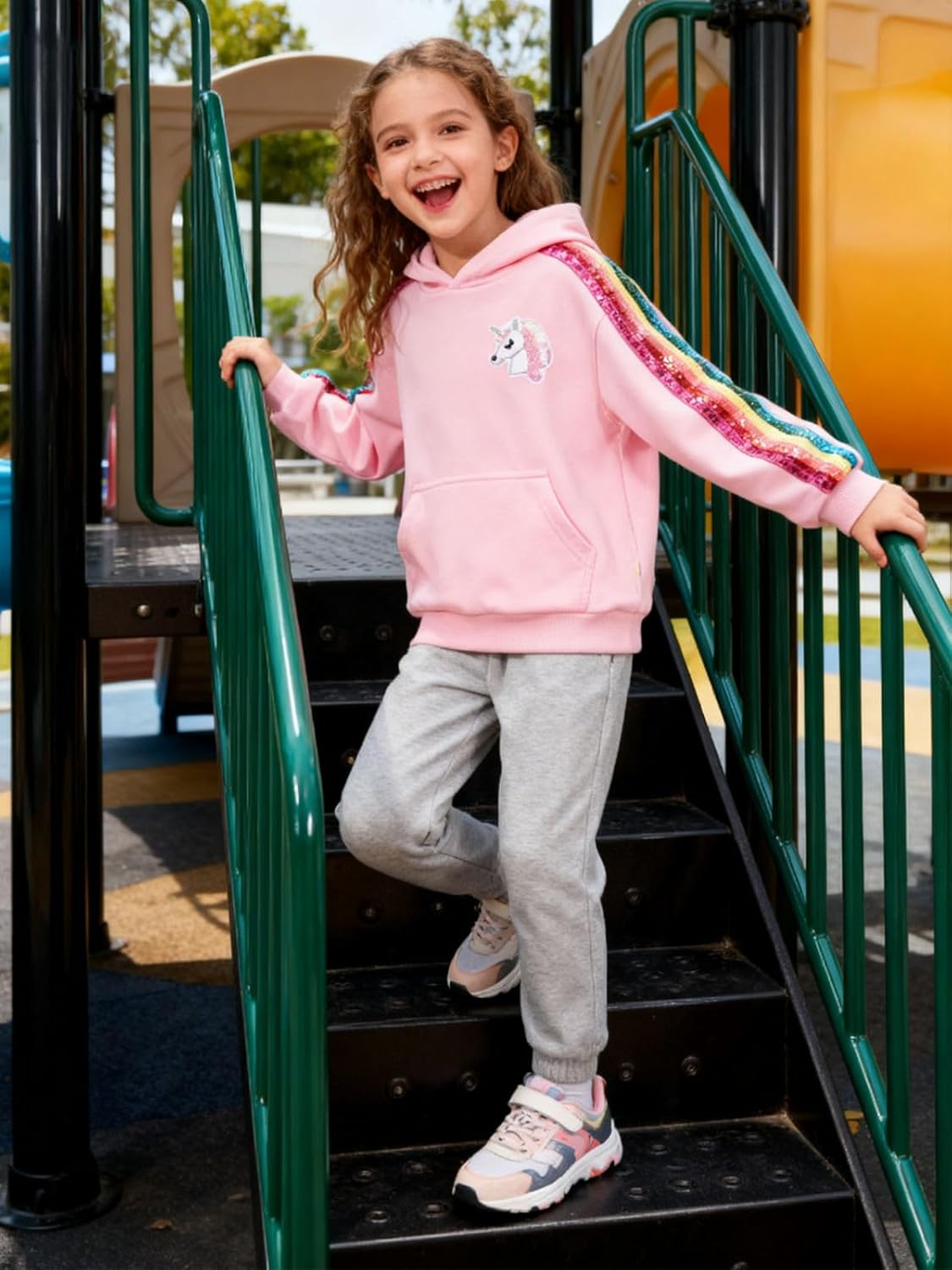 WELAKEN Unicorn Sweatshirt for Girls & Kids Pullover Hoodie with Rainbow Sequin Trim - Image 3