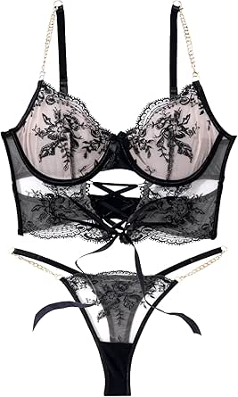 Feoya Set Di Lingerie Babydoll Con Perizoma E Collana, In Pizzo, Traspirante, Sensuale, Per Notti Romantiche