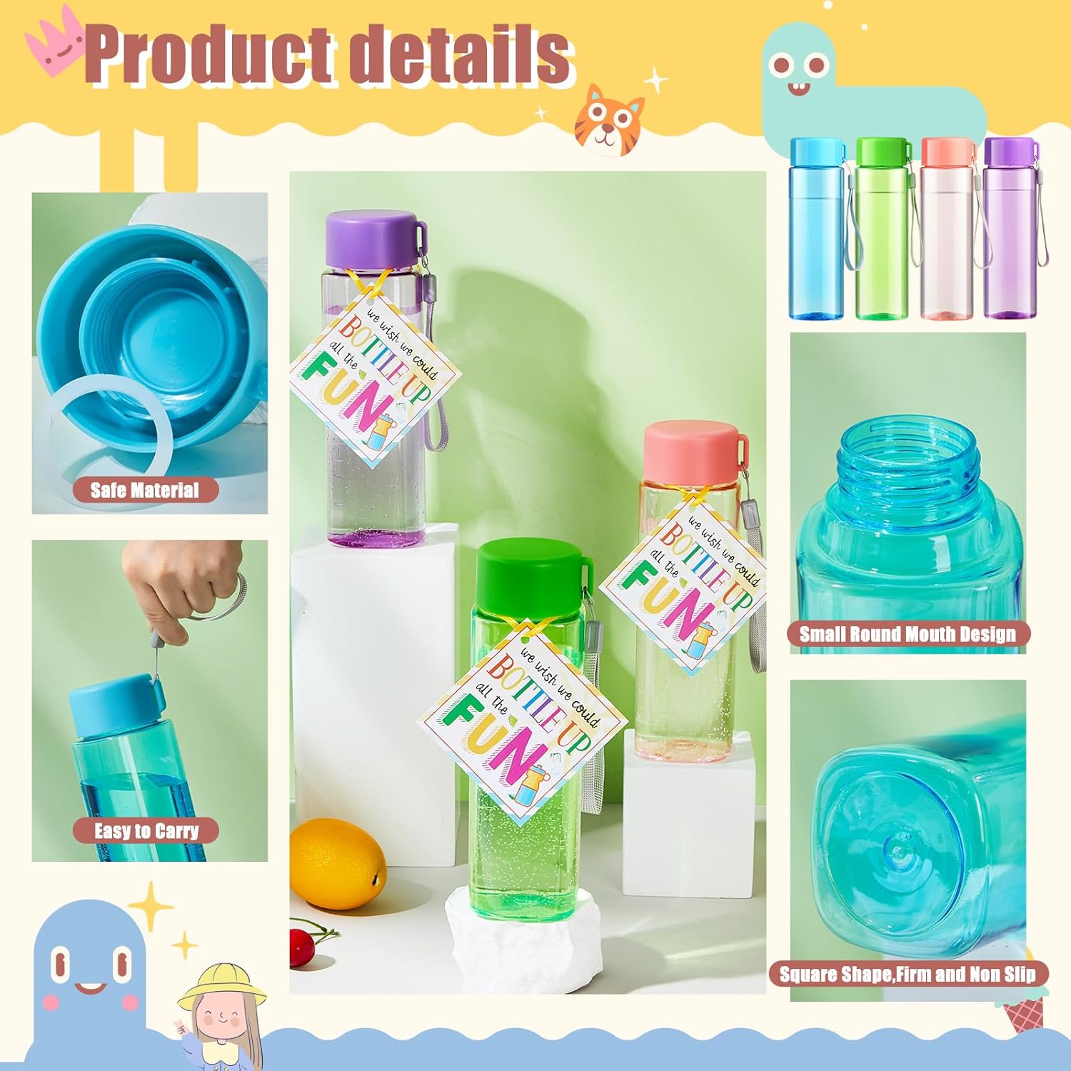 12 Set Water Bottles Bulk End of Year Student Gifts from Teacher Portable Sports Water Bottle with Cards 500 ml First Day of School Gifts for Students Graduation Summer Classroom Prizes