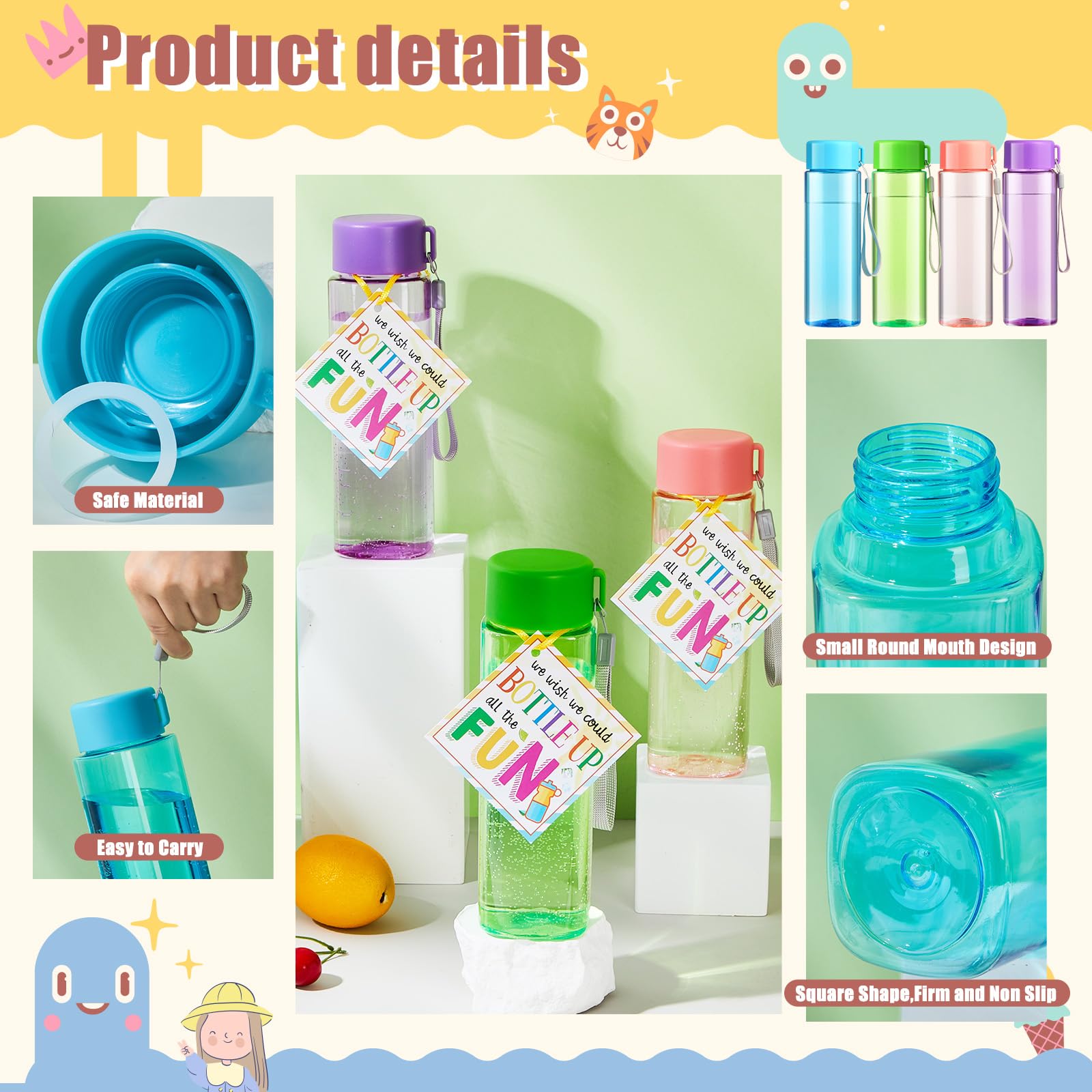 Sport-Trinkflasche für Kinder, Großpackung mit Karten, 500 ml, tragbar, klein, wiederverwendbar, für Studenten, Abschlussfeier, Schule, Party, Gastgeschenk, Klassenzimmer, Preise, Goodie
