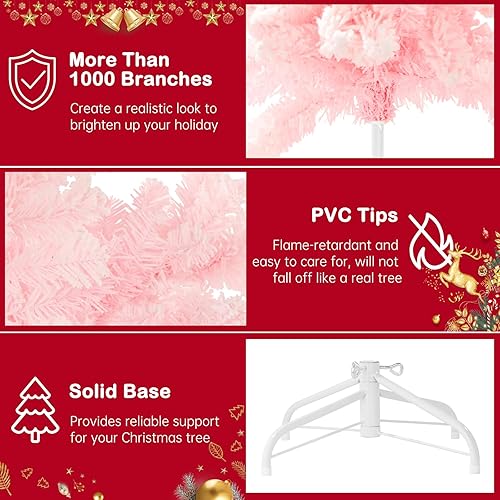 Miniatura 10 de Outroad Árbol de Navidad flocado de nieve de 6 pies, pino artificial con bisagras de alta calidad, soporte de metal y 1000 puntas de ramas