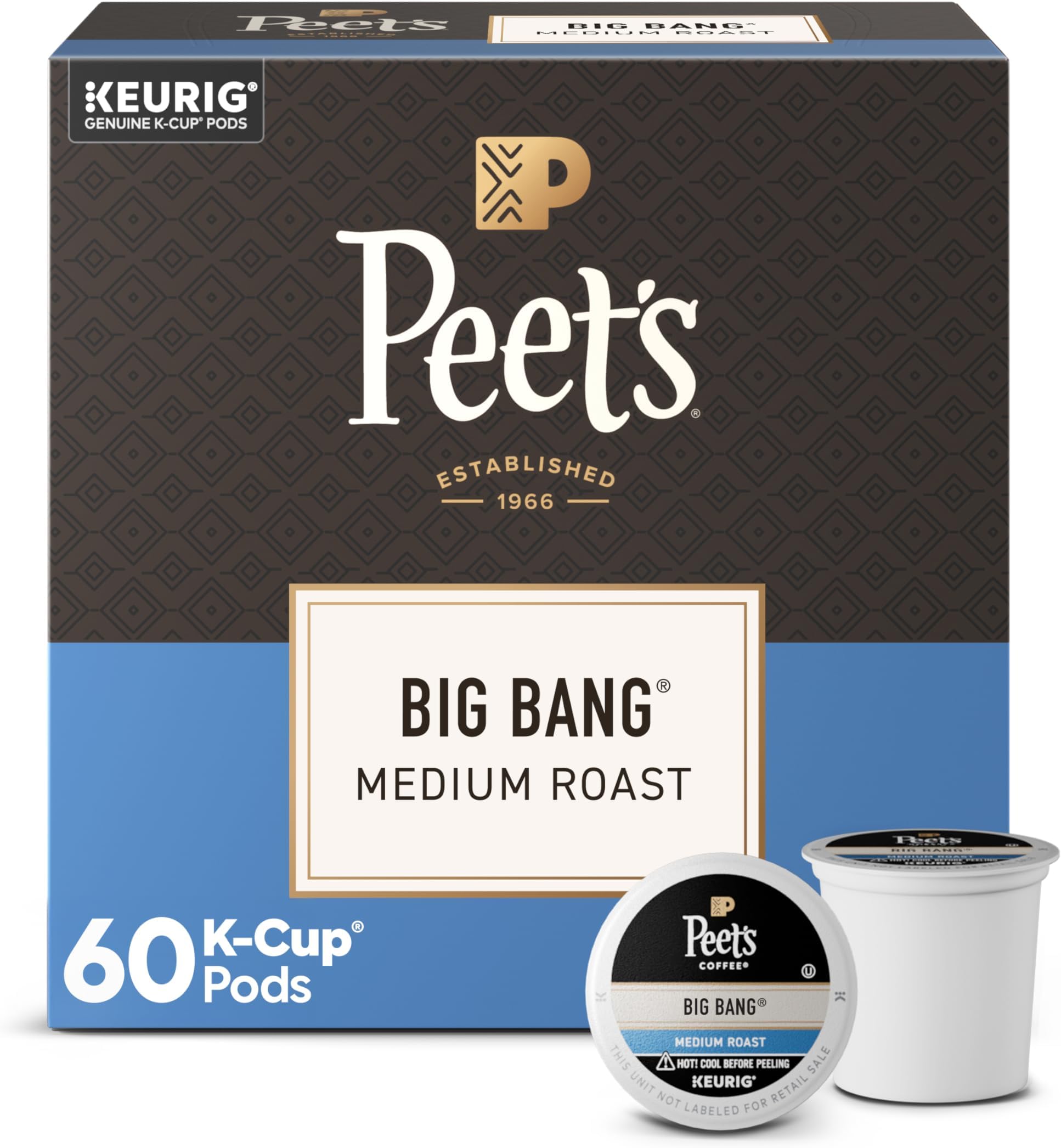 Big Bang, Medium Roast, K-Cup Pack (60 ct.), Single Cup Coffee Pods, Brilliant, Bright Blend of Ethiopian Super Natural, Medium Bodied & Fruity for All Keurig K-Cup Brewers
