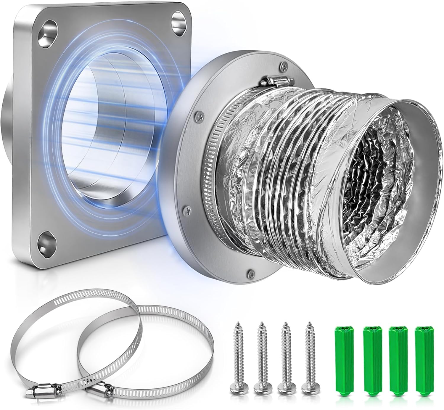 Magnetic Dryer Vent Coupler with 4 inch Hose,Magnetic Dryer Vent Coupling for Connection and Disconnection,Magnetic Dryer Vent Connector Kit Strong Magnetic Self-connection(silver)