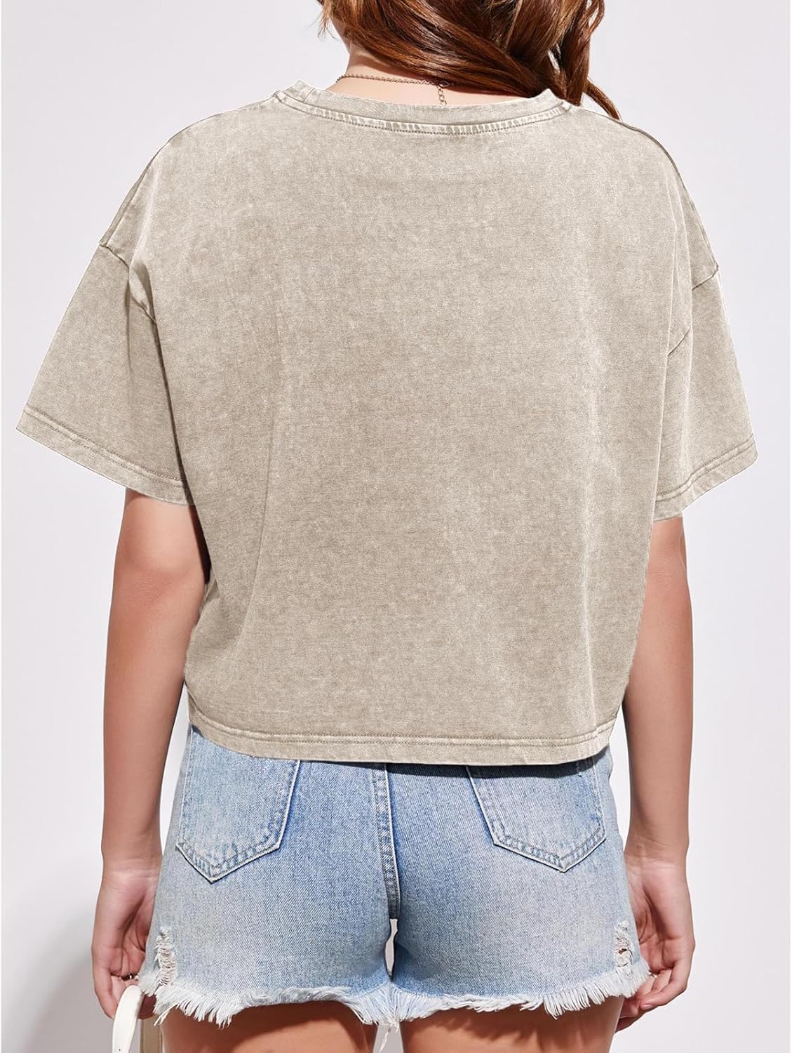 Cotton Loose Crop Tops for Women Acid Wash Cropped T Shirts Trendy Vintage Basic Tees Casual Short Sleeve Tshirt - Image 4