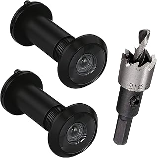 TOGU 2 PCS of peep Holes for Door with a 7/11" Drill bit Solid Brass Front Door Peephole with Optical Glass Lens Fitting Door thickn from 1-2/5" to 2-1/5" Door viewer Peephole with matt Black Finish
