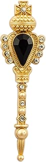 Knighthood Golden Key with Black Stone and Swarovski Detailing Lapel Pin Badge Coat Suit Wedding Gift Party Shirt Collar Accessories Brooch for Men
