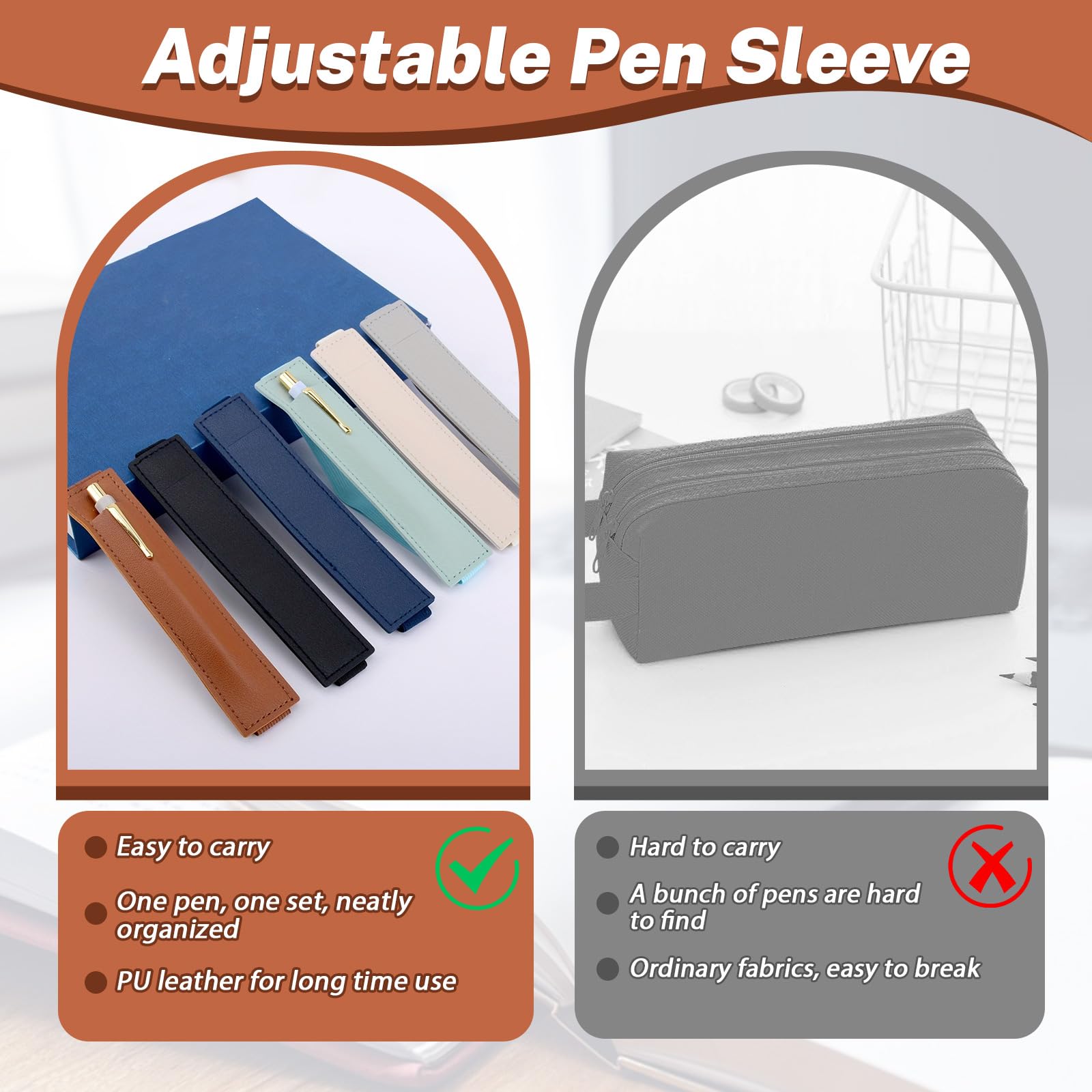 Roucerlin 12 Pieces Elastic Pen Holder for Notebook Adjustable Band PU Leather Pen Sleeve - Image 4