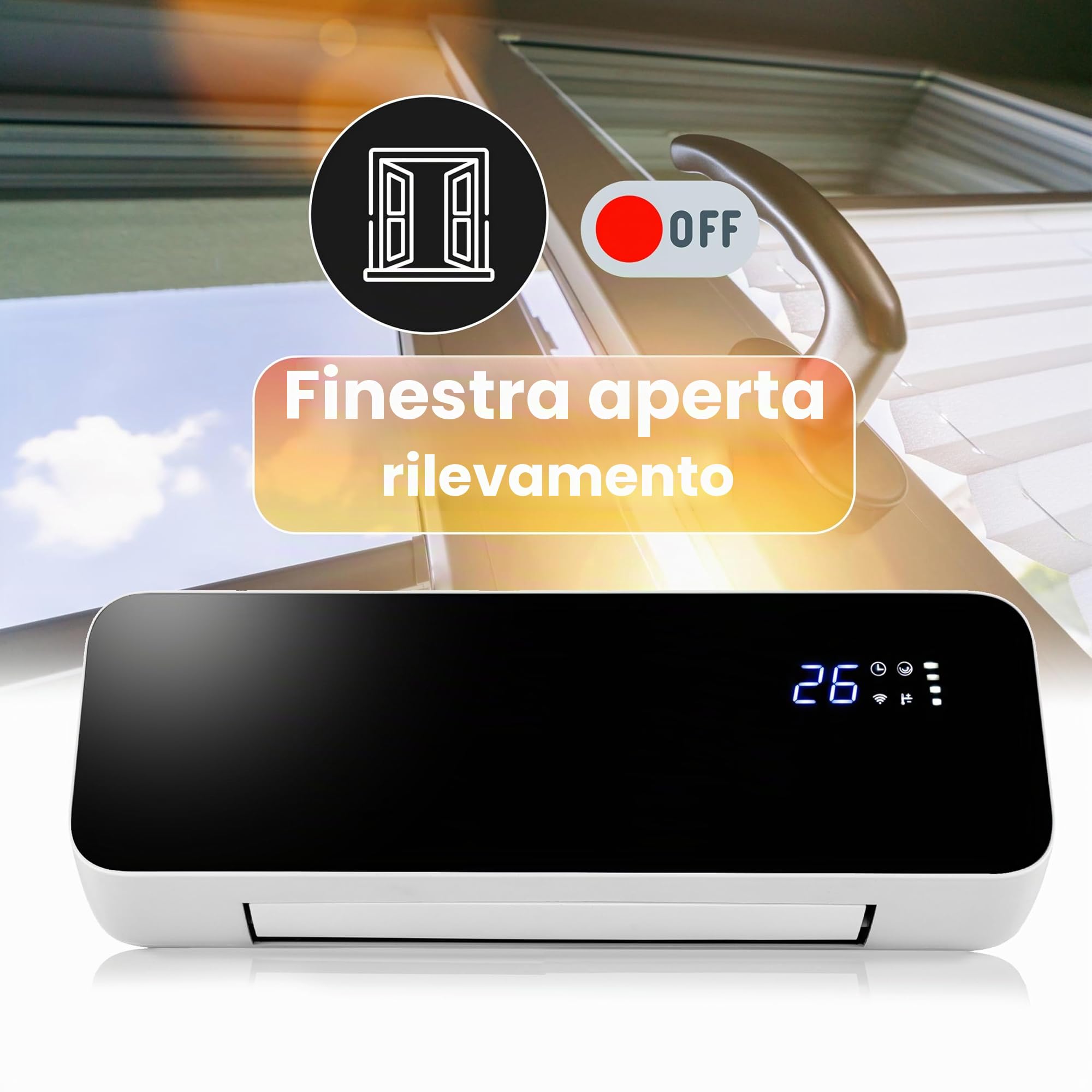 LEHMANN LHOHH-2013A - Termoventilatore da parete con 2 livelli di potenza, 1000/2000 W, termoventilatore da parete con Wi-Fi, telecomando, display a LED, con timer e oscillazione (nero)