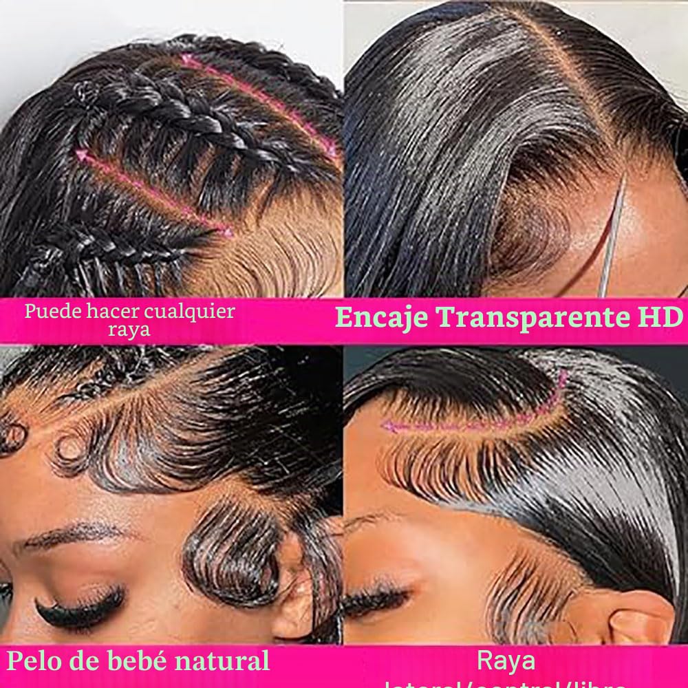 Straight Human Hair Wig 13X4 Lace Pelucas Cabello Peluca Mujer Glueless Wig Wear and Go Pre Plucked 150% Density Unprocessed Remy Hair for Women Natural Black 34 Inch