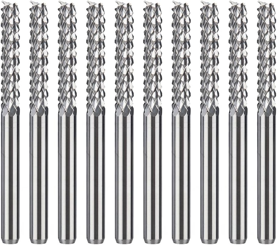HUHAO Carbide Rotary Burr File 1/8 Shank End Mill For PCB Plastic Epoxy Board Aluminum 10PCS