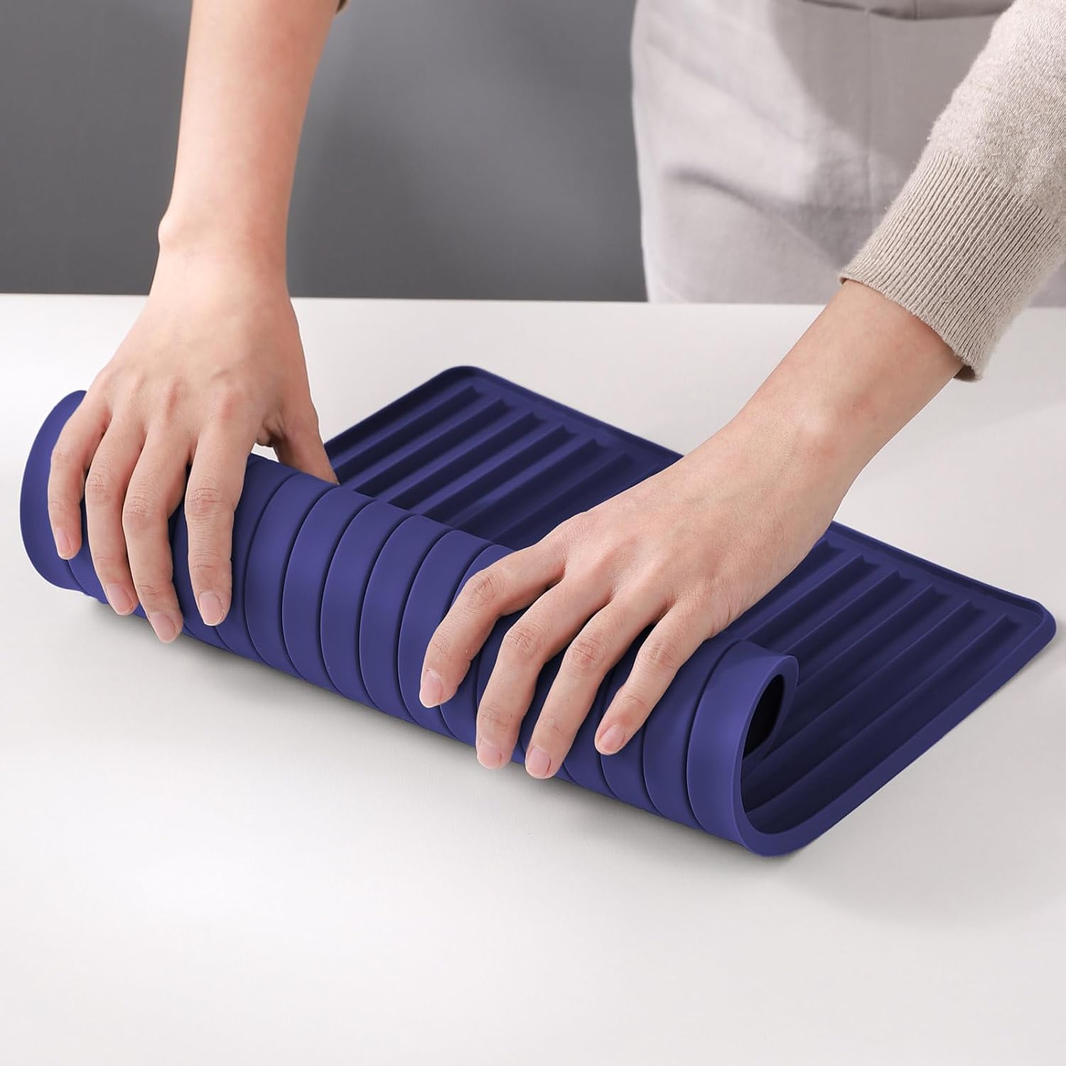 Small Silicone Dish Drying Mat, Long & Narrow, 8.5" x 18", Blue image 3