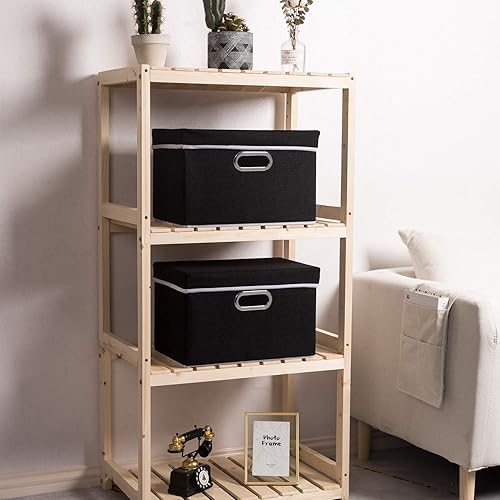 Miniatura 122 de PRANDOM Contenedor de almacenamiento plegable con tapa, caja de almacenamiento plegable de tela, cesta organizadora con tapa, para el hogar, Beige